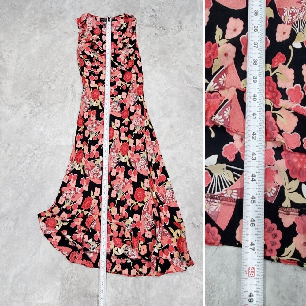 Women's y2k Fairy Floral Pink & Black Midi Dress Angie Ruffle Size M - Picture 8 of 12